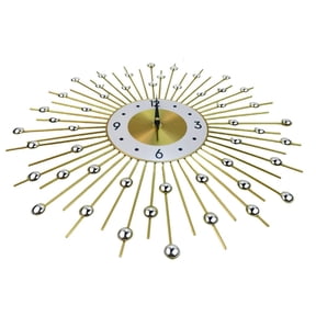 SDFGTstore European Luxury Quiet Large Metal Sunbursts Wall Clock with Beaded Accent Battery Operated Bedroom Living Room Decors