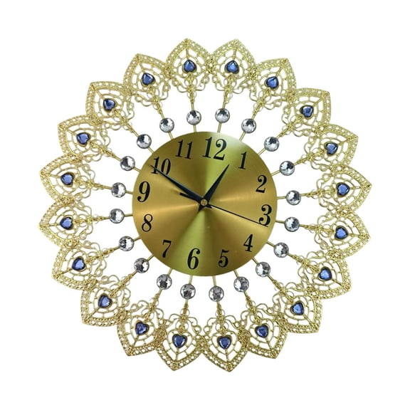 SDFGTstore European Luxury Quiet Large Wall Clock Metal Crystal Heart for Living Room Decors