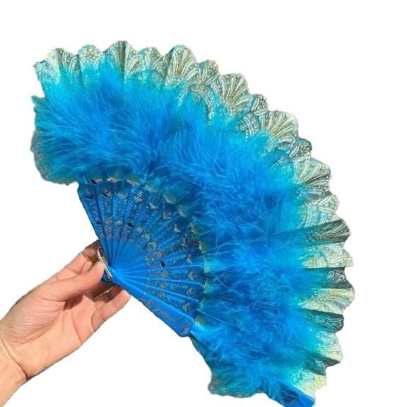 SDFGTstore Feather Hand Fan Vintage Handheld Lace Folding Fan for Wedding Dancing Party Women Girl Performances Home Decorations