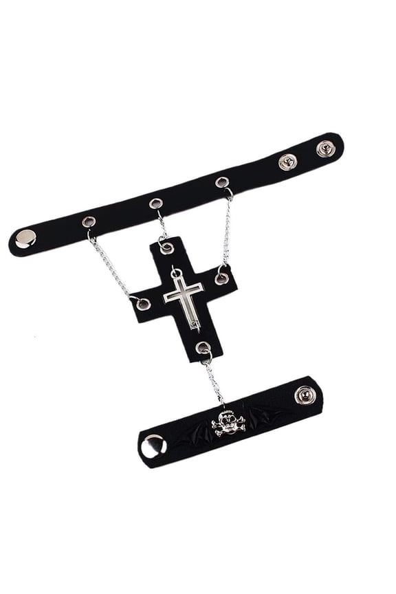 Gothic Bracelet Punk Crosses Hand Chains Bracelets with Finger Rings Grunge Bracelet Jewelry