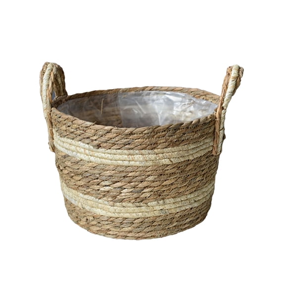 SDFGTstore Hand Woven Straw Planter Basket Indoor Storage Garden Planters Flower Pot Container with Interior Plastic Coating