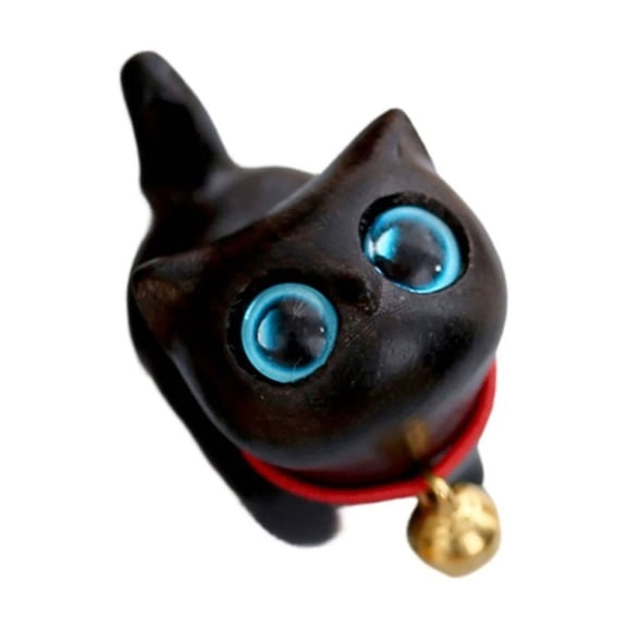 SDFGTstore Handcrafts Wooden Cats Figurine with Unique Eyes Carved Kitten Miniature Ornament for Home Decors and Art Collectors