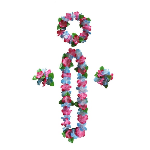 SDFGTstore Hawaiian Leis Set Flower Headband Wristbands Flowers Necklaces for Summers Beach Vacations Tropical Luaus Party Decors