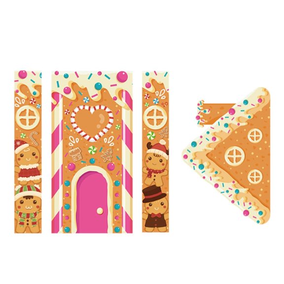 SDFGTstore Holiday Door Curtains With Gingerbreads Design Quick Assembly Polyester Home Decoration