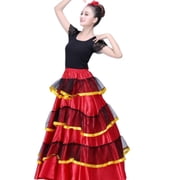 SDFGTstore Layer Long Skirt Spanish Bull Dance Skirt Belly Dance Skirt Performances Costume