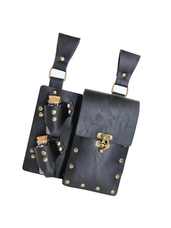 Medieval Wizard Waist Pouches With 2 Cork Potion Bottle Belt Bag