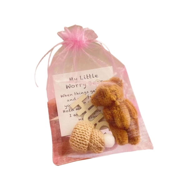 SDFGTstore Miniature Stuffed Bear With Positive Message Card Portable Tiny Plush Toy