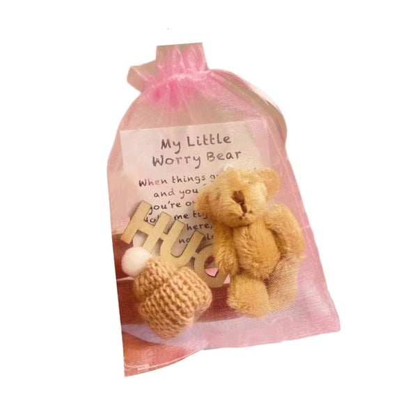 SDFGTstore Miniature Stuffed Bear With Positive Message Card Portable Tiny Plush Toy