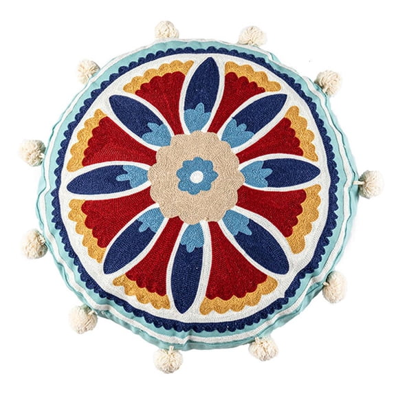 SDFGTstore Morocco Style Large Round Hippie Floor Pillow for Case Ethnic Bohemian Pattern Embroidery Seating Pouf Cushion C