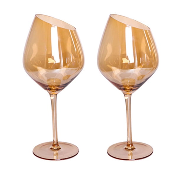 SDFGTstore Oblique Cut Red Wine Champagne Glass Home Colorful Amber Smokey for Grey Restaur