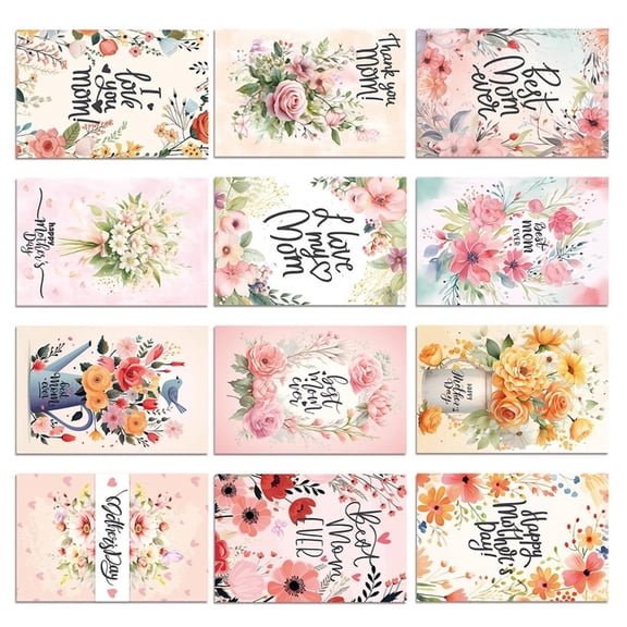 SDFGTstore Pack Of 12 Sentimental Cards for Mom Postcards with Envelopes Party and Holiday Supplies Handmade Mother's Day Present
