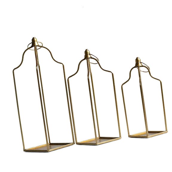 SDFGTstore Pack of 3 Modern Golden Iron Candle Stand Lanterns for Table Centerpieces Decors