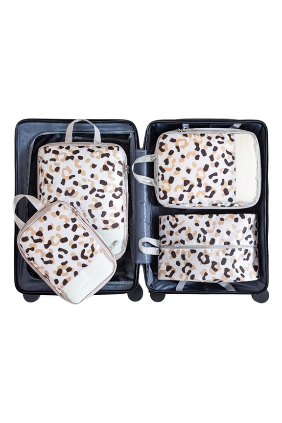 Pack of 4 Delicate Print Compression Luggage Cubes For Space Saving Travel