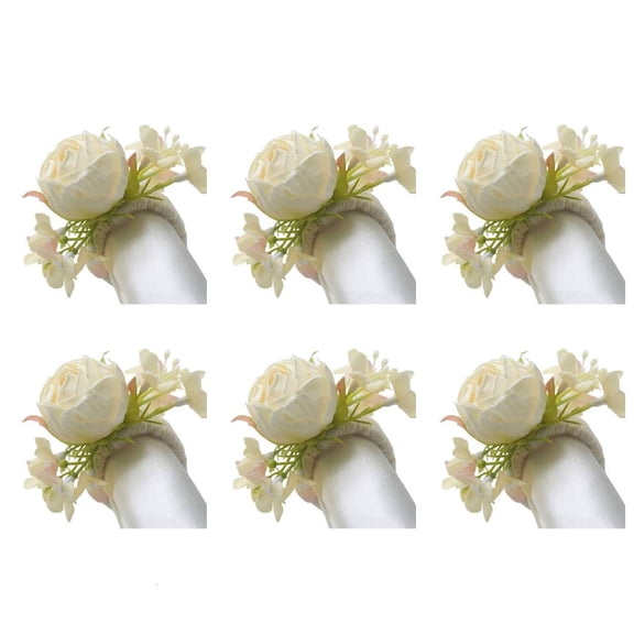 SDFGTstore Pack of 6 Artificial Flower Napkin Rings Napkin Holder Elegant Table Adornment