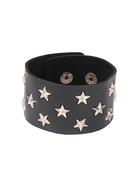 Punk Bracelet for Men Women - Goth Black Wristband with Metal Spike Studded- Spike Rivets Cuff Bangle Adjustable