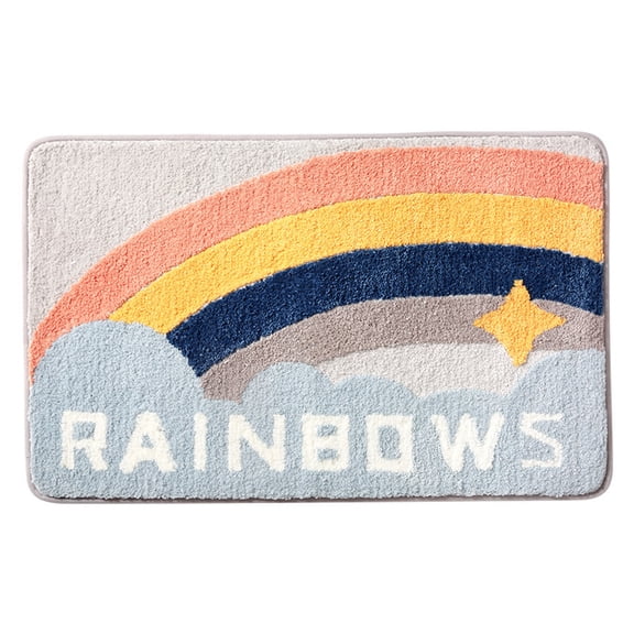 SDFGTstore Rainbow Flocking Bath Toilet Mat Bathroom Rug Carpet Doormat Non-slip Floor Mat