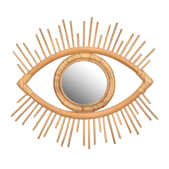 SDFGTstore Rattan Innovative Art Decoration Eye Shape Makeup Mirror Dressing Wall Hanging