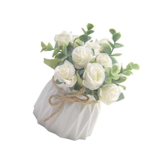SDFGTstore Realistic Faux Rose Flowers in Vase Potted Plant for Desktop and Shelf Display