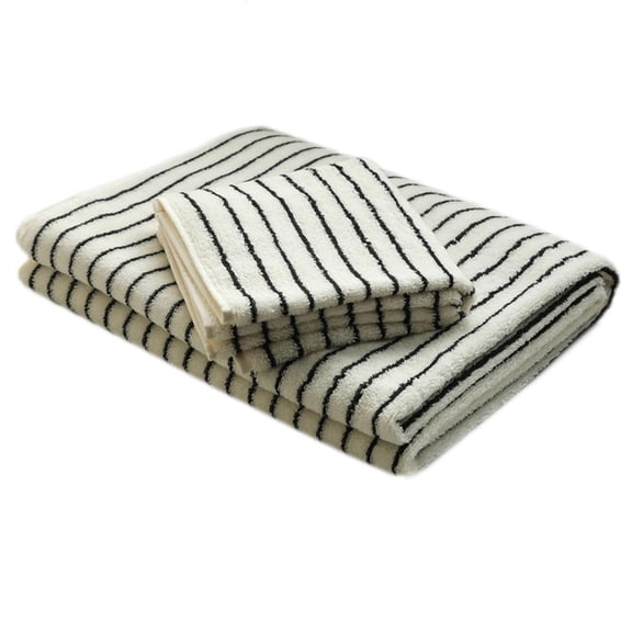 SDFGTstore Retro Classic Black White Striped Jacquard Bath Towel Combed Cotton Facecloth Shower Blanket Quick Dry Absorbent Super Soft Pool Beach Washcloth Bathroom Accessories