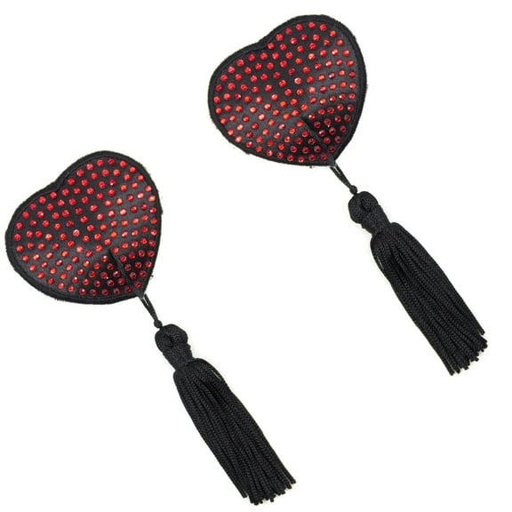 SDFGTstore Rhinestones Heart Nipple Cover Pasties with Tassels Nightclub Chest Sticker Pads