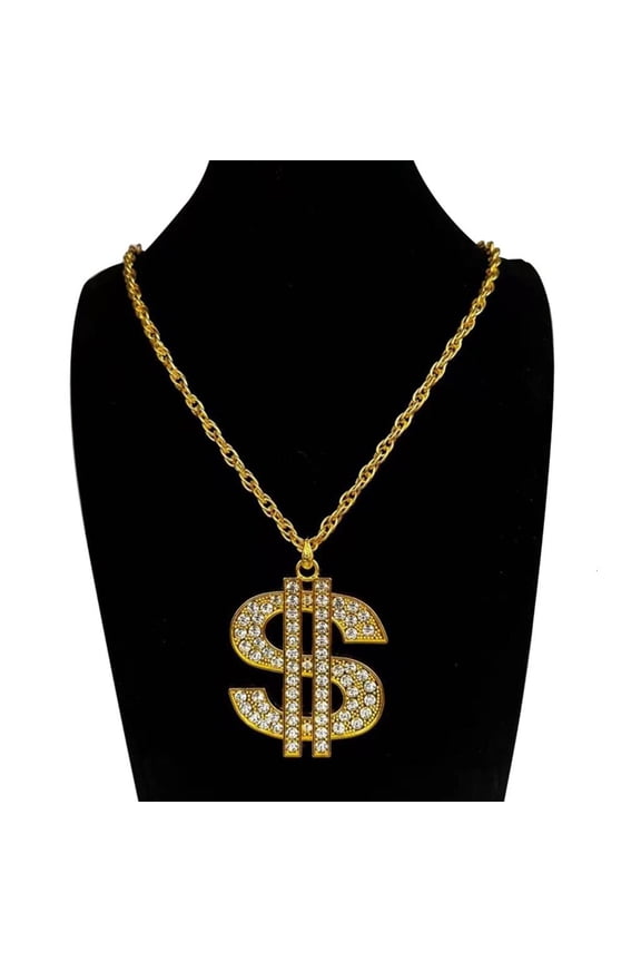 Rhinestones Studded Currency Symbol Alloy Necklace Vintage Hip Hop Style Costume Jewelry