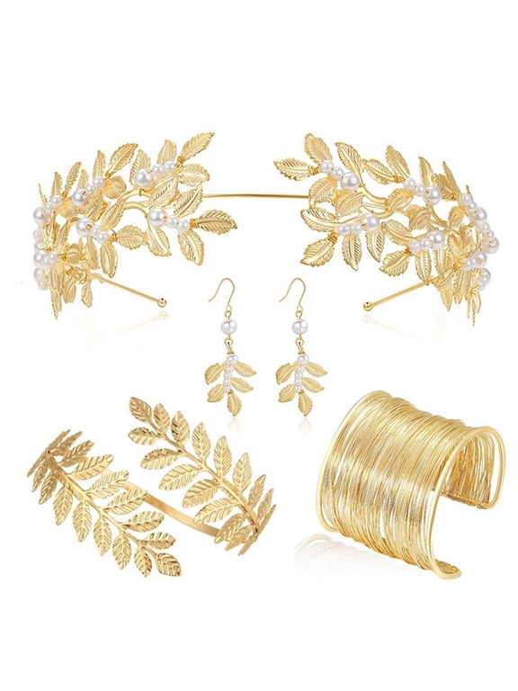 Roman Greeks Toga Costume Accessories Greeks Goddesses Costume Goddesses Leaf Headband,Upper Arm Cuffs Bracelet Earring