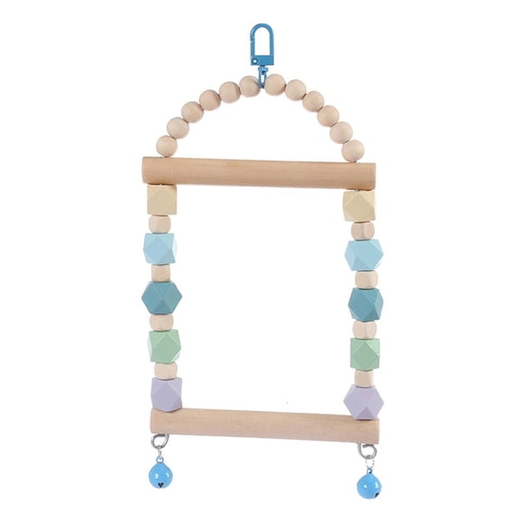 SDFGTstore Small Bird Swing Toys Wooden Parrot Perch Hanging with Metal Bells Wooden Beads