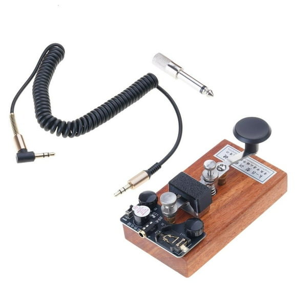 SDFGTstore Sound and Light Manual Training Morse Code Key 3.5mm Audios Cable Wood Base K8 Training CW Key Shortwave Practice Board