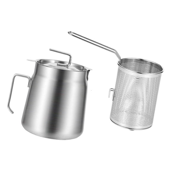 SDFGTstore Stainless Steel Oil Filter Pot Removable Fry Basket for Safe Cooking Anti Splatter Lid Easy to Clean Kitchen Appliance