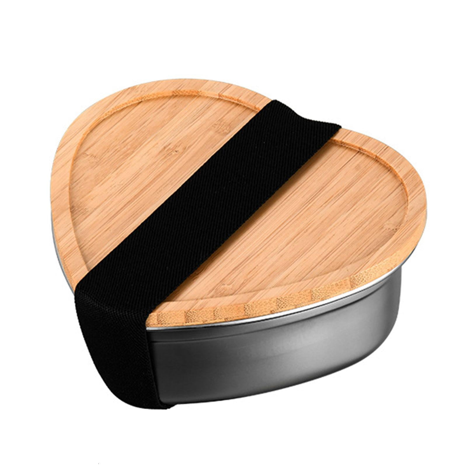 SDFGTstore Stainlesses Steel Lunch Box Portable Outdoor Picnics Camping Student Office Bentos Box with Wood Lid 5Style for Outdoor
