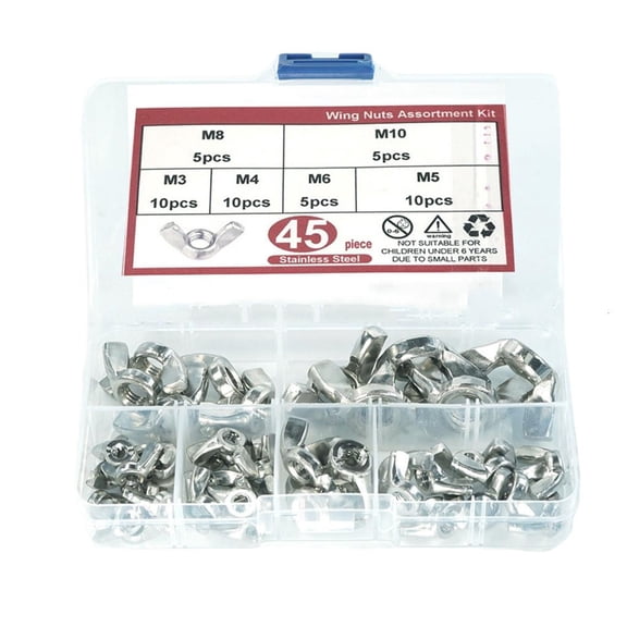 SDFGTstore Steel Wingnut Set Multiple Size Wing Nuts Assortment set Hand Tightening Hardware 45pcs/set for Various Applications
