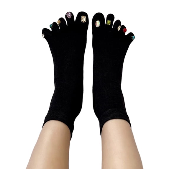 SDFGTstore Toe Socks with for rhinestone For Women Five Finger Socks Non Slip Patchwork Soc
