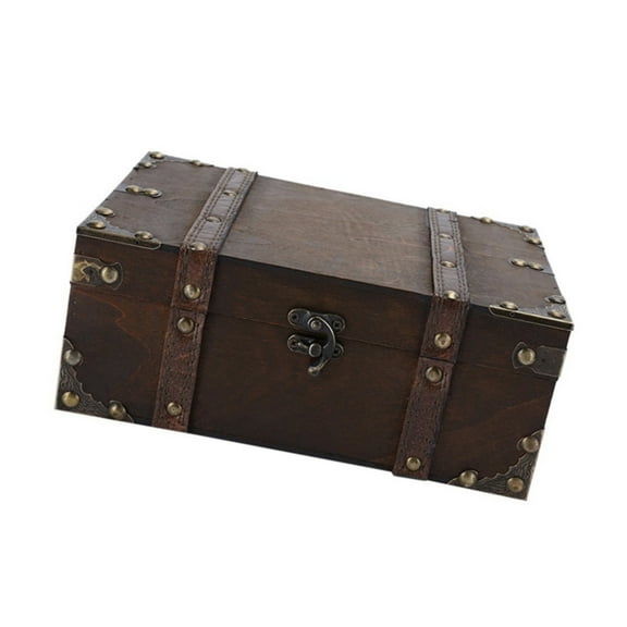 SDFGTstore Vintage Decorative Wooden Storage Box Handmade Trunk With Lock For Home Office