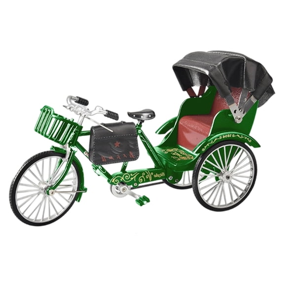 SDFGTstore Vintage Tricycle Rickshaw Cart Miniature Alloys Statue Model With Movable Wheel Creative Gift Home Office Display Piece