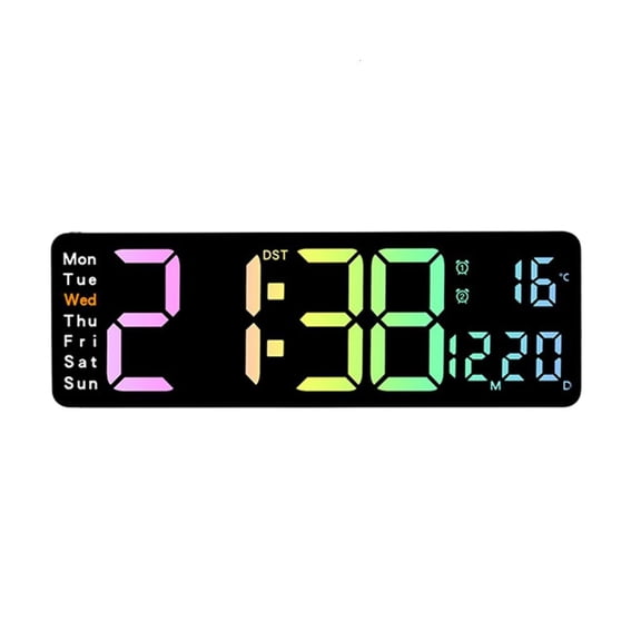 SDFGTstore Wall Clock Digital LED Alarm Clock with 12" LED Calendar and Temperature Display for Office Desktop Bedroom Decorations