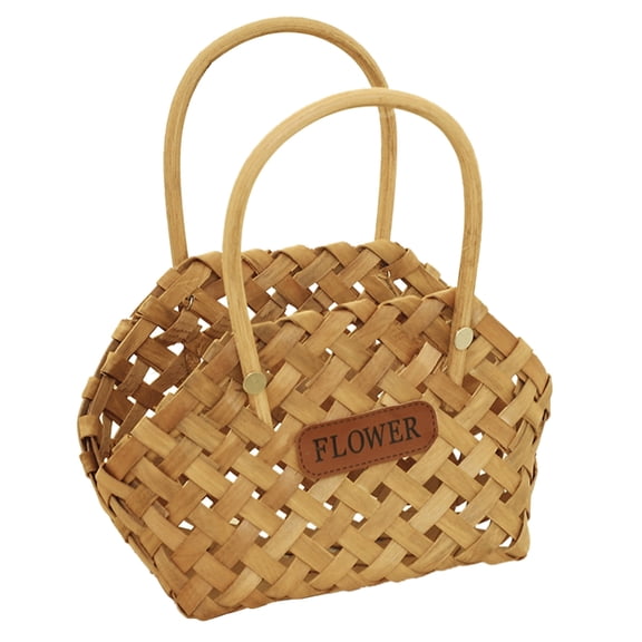 SDFGTstore Wedding Flower Girl Baskets Picnic Basket with Handles Wood Rattans Flower Basket Petals Basket Candy Storage Basket