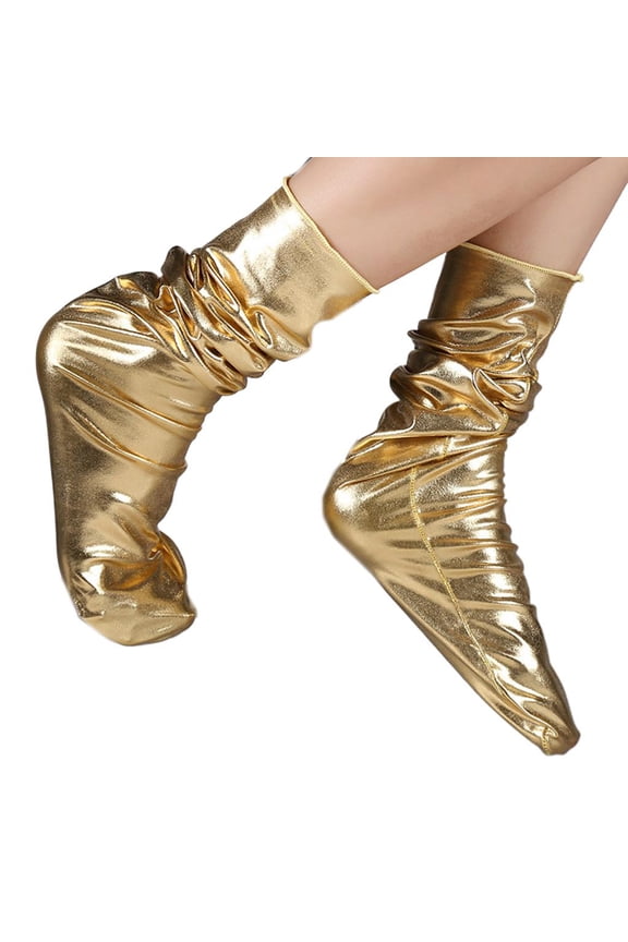Women Faux Patent Loose Crew Socks Shiny Metallic Wetlook Solid Clubwear