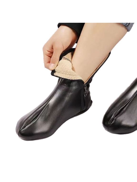 Women Men Winter Warm PU Leather Thermal Slipper Socks Plush Warm Floor Socks