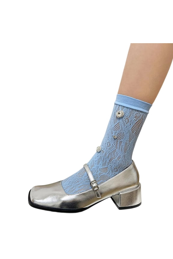 Women's Rhinestones Crew Socks Lace Calf Socks Princesses Ankle Dress Socks