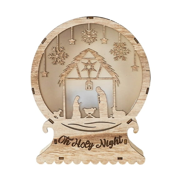 SDFGTstore Wood Nativity Scene LED Light 3D Wood LED Light Christmas Party Decoration