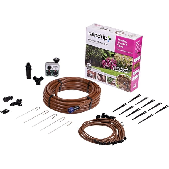 SDFSTH1P Automatic Drip Irrigation Watering Kit with Timer for Flowers, Shrubs, and Trees, Waters up to 10 Plants, Includes Timer with Customizable Settings, 2 GPH Drippers