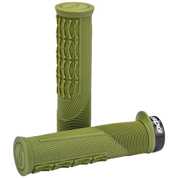 SDG Thrice OC Lock-On MTB Grips - Olive Green & Black - Vibration-Absorbing Ergonomic Lock-On Handles with Ramped Grip and Natural Fit