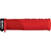 SDG Thrice OC Lock-On MTB Grips - Ergonomic, Vibration-Absorbing Red-Black Rubber, Large 135mm Race-Ready Handlebar Grips