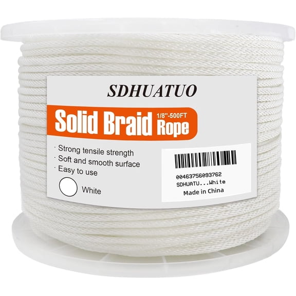 SDHUATUO 1/8 inch 500ft Nylon Solid Braided Rope, 260 lbs UV Resistant Strong Flexible Outdoor Rope for Gardening Binding Crafts, White
