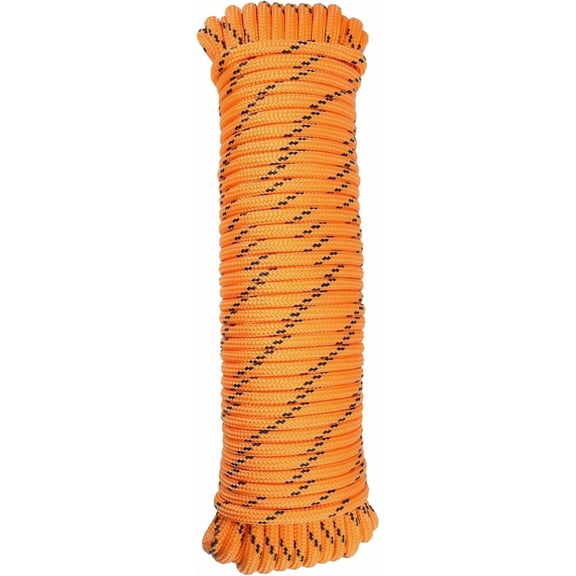 SDHUATUO 3/8 in x 100 Ft Diamond Braided Polypropylene Rope, 32 Strands High Strength Utility Rope, Orange