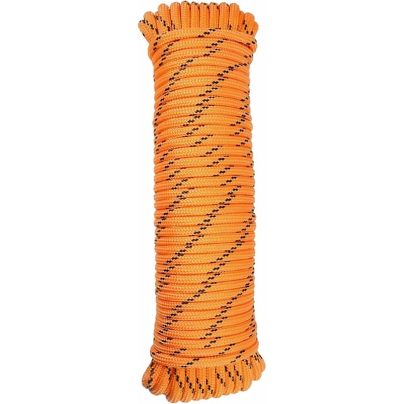 SDHUATUO 3/8 in x 100 Ft Diamond Braided Polypropylene Rope, 32 Strands High Strength Utility Rope, Orange