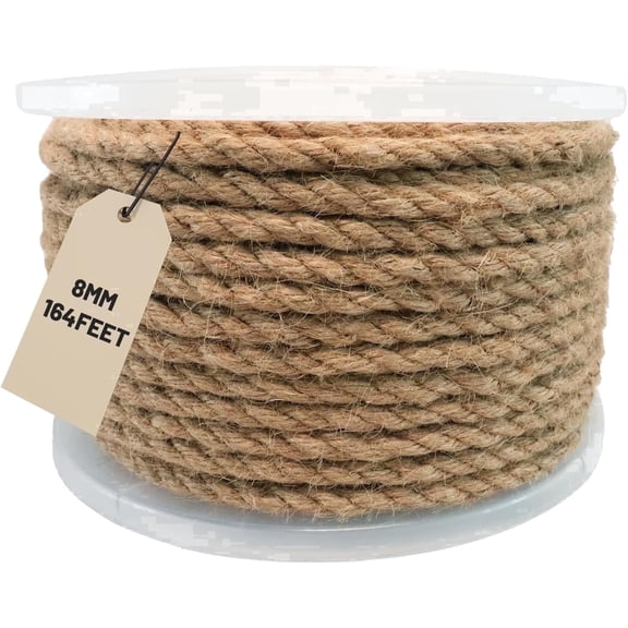 SDHUATUO Jute Twine Rope 8mm x 164ft, Natural Hemp String for Gardening, Crafting, Cat Scratching Post, DIY Crafts, Bundling, Home Decor