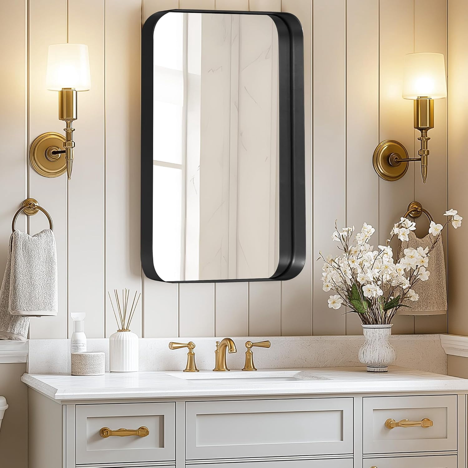 SDHYL Black Medicine Cabinet Mirror with 2 Storage Shelves, 24"x16 ...