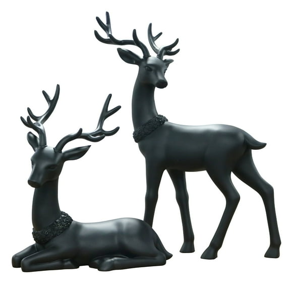 SDJMA Blow Mold Deer Outdoor Christmas Decoration - Elegant Deer Statues Christmas Tabletop Decorations,Ideal for Mantel Living Room Bedroom Office,Matte Texture,Black,Set of 2