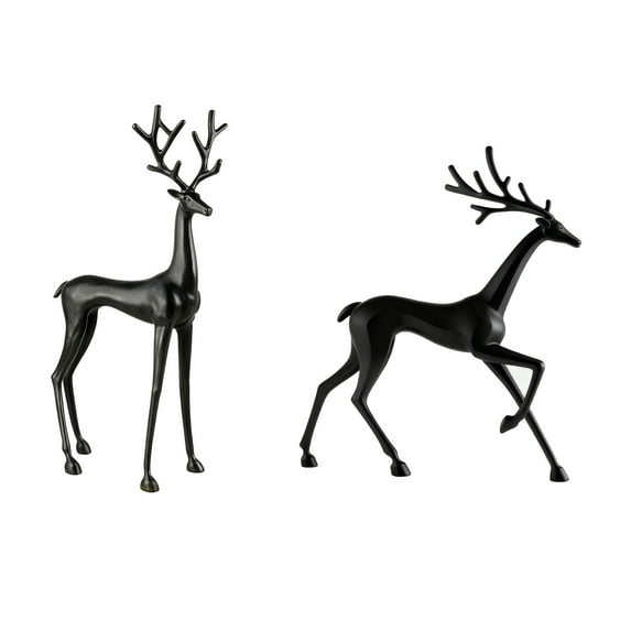 SDJMA Reindeer Christmas Decorations - Set of 2 Black Reindeer Statues,Modern Christmas Table Decorations,Xmas Deer Figurines,Elegant Indoor Holiday Decor for Mantel Living Room Bedroom Office